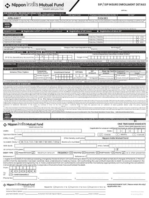 Fillable Online Common Application Form For Reliance Sip Fax Email