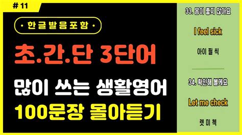 미국인이 매일 쓰는 초간단 영어회화ㅣ3단어 생활영어ㅣ 1시간 연속듣기ㅣ기초영어회화ㅣ왕초보영어회화ㅣ영어회화 듣기ㅣ영어회화 초급ㅣ