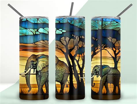 Elephants Stained Glass Skinny Tumbler Graphic By Carpentry Design