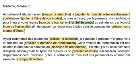 Lettre de motivation réorientation Licence exemple et modèle à