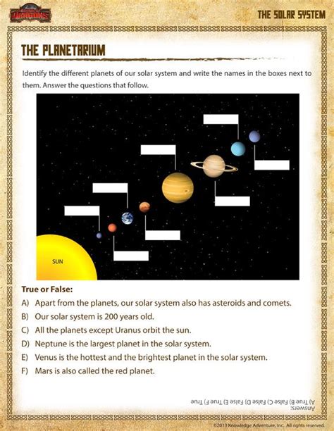 The Planetarium Printable 1st Grade Science Worksheet For Kids The