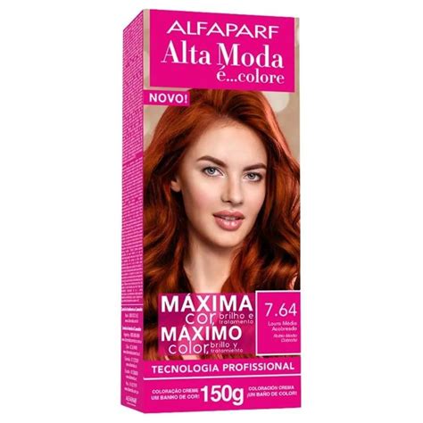 Tinta Louro Medio Acobreado - Tintura 7,64 Louro Médio Acobreado 150g Alta Moda - ALTAMODA - Tinta de ...