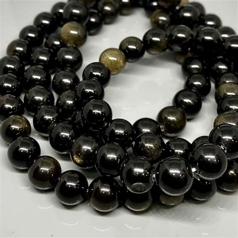 Natural Golden Sheen Obsidian 8mm Smooth Round Gemstone Beads Strand