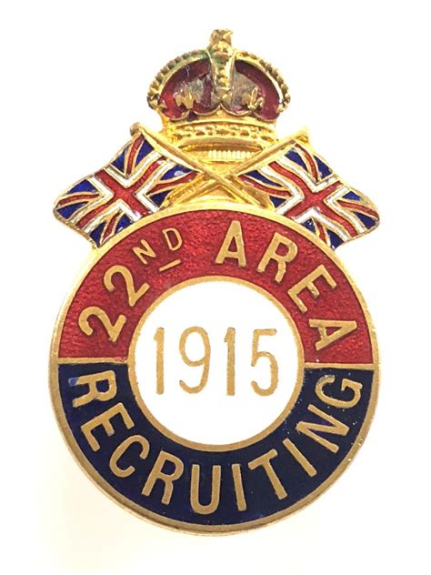Sally Bosleys Badge Shop Ww1 22nd Area Recruiting Staff Badge Cheshire