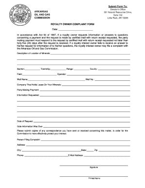 Fillable Online Aogc State Ar Royalty Owner Complaint Form Pdf