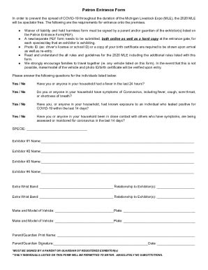 Fillable Online Patron Entrance Form Fax Email Print Pdffiller