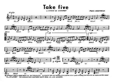 Dave Brubeck TAKE FIVE Sheet Music Easy Sheet Music