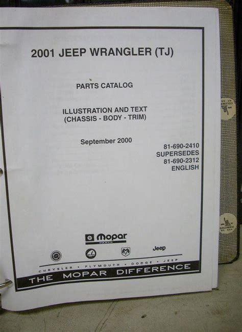 Buy 2001 Jeep Wrangler Dealer Dealership Parts Book Manual Catalog In Holts Summit Missouri Us