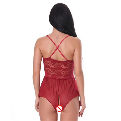 Sexy Sheer Floral Lace Low Cut Cross Back Stretchy Open Crotch Bodysuit