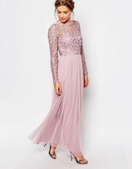 Frock And Frill Embellished Lace Overlay Maxi Dress Blush Pink Long