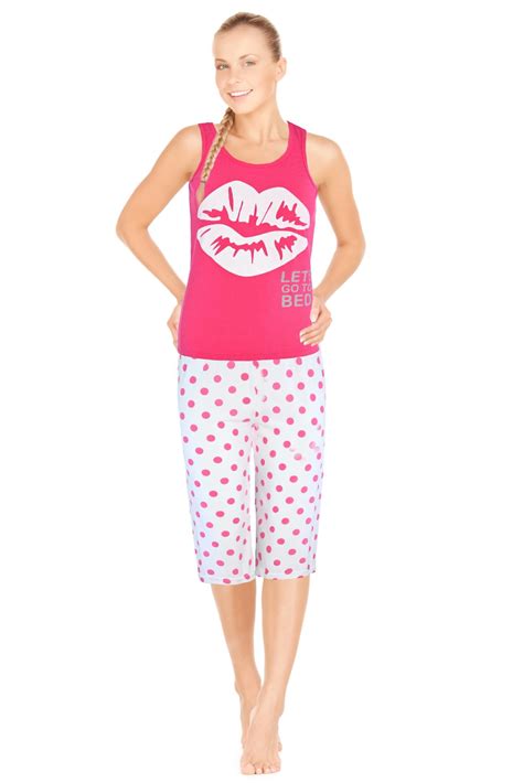 Jeffrico Womens Pajamas For Women Sleeveless Top And Capri Set Pants 2 Piece Set Sleepwear Soft