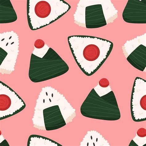 Premium Vector Rice Ball Onigiri Seamless Pattern