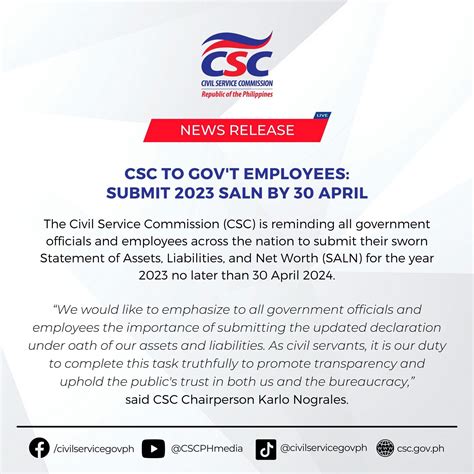 CSC Sa Mga Kawani Ng Gobyerno Magsumite Na Ng 2023 SALN Radyo Pilipinas