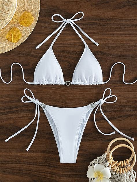 SHEIN Swim Bañador bikini triángulo halter con diseño de diamante de