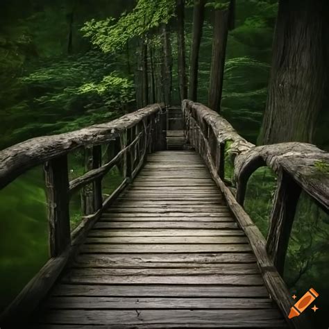 Rickety Wooden Bridge Over A River On Craiyon