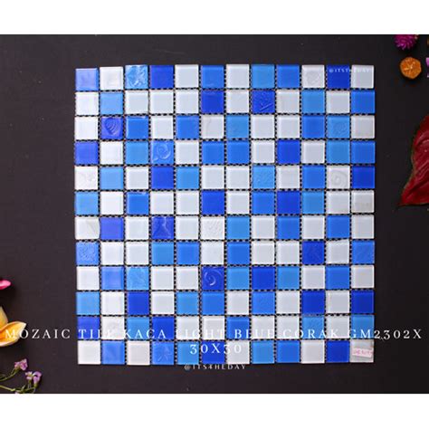 Jual Mosaic Tile Mozaik Kaca TSA Light Blue Biru Mix Corak GM2302X ...