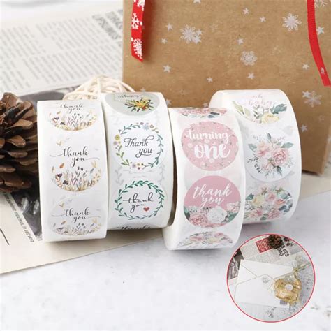 1 ROLL 500 Pcs Thank You Stickers Seal Labels With Flower For Wedding