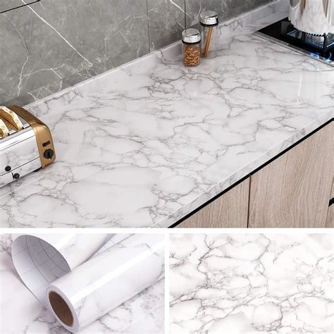 Veelike 157x118 Grey Marble Contact Paper For Countertops White Marble Contact