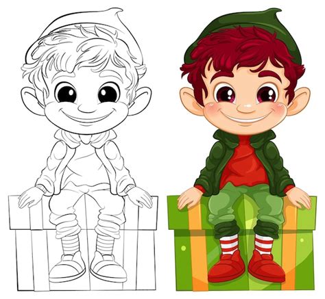 Premium Vector Cheerful Elf Sitting On A Gift Box