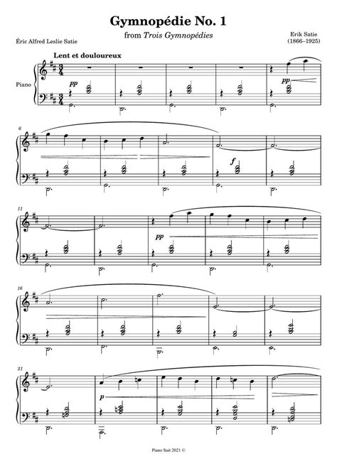Erik Satie Gymnopedie No1 Sheet By Piano Suit