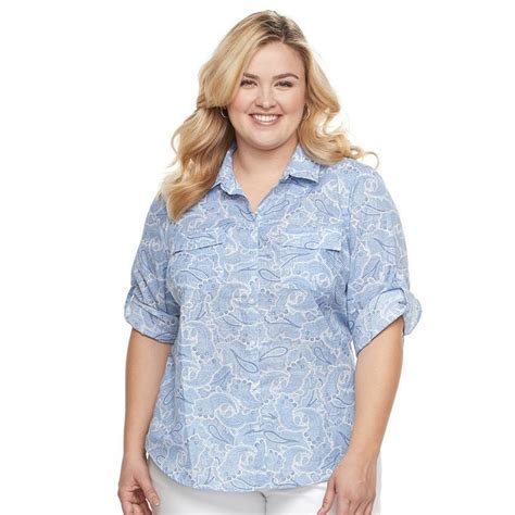 Plus Size Croft And Barrow® Roll Tab Shirt Casual Style Women Plus Size