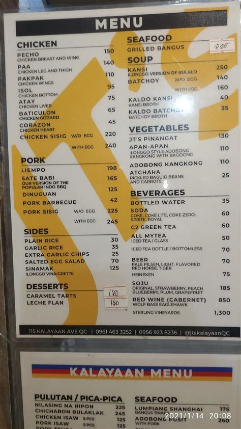 Menu At Jt S Manukan Grille Kalayaan Ave Quezon City Pub Bar Quezon