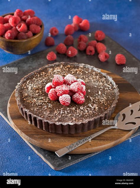 Chocolate And Raspberry Tart Stock Photo Alamy