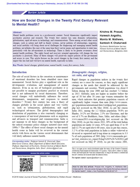 How Are Social Changes In The Twenty First Century Relevant To Mental