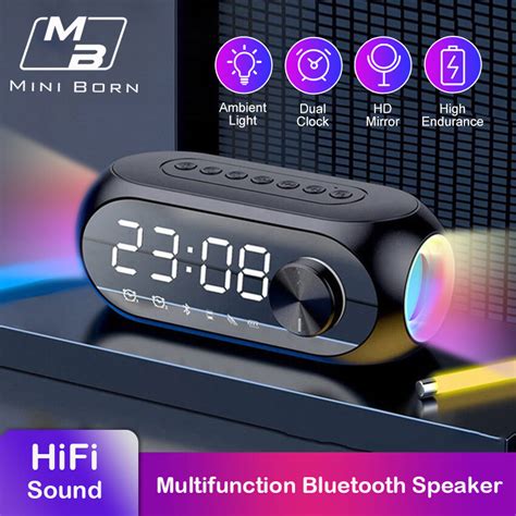 Led Mirror Digital Alarm Clock Big Time Display Table Wireless Speaker