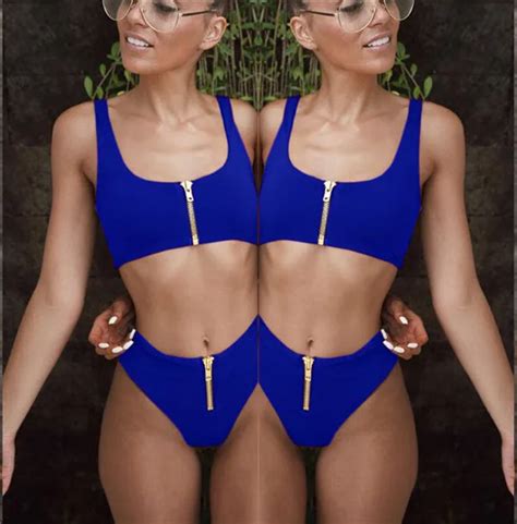 Sexy Zip Bikini Set New Bandage Sports Swimwear Women Summer Beach Swimwear Brazilian Women