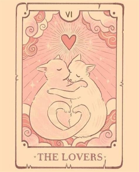 The Lovers Tarot Card With Two Cats Hugging Each Other