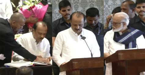 Ncps Ajit Pawar Takes Oath As Maharashtra Deputy Cm Check Pics From Swearing In Ceremony