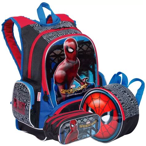 Kit Mochila De Costas Homem Aranha Lancheira Estojo Triplo Z