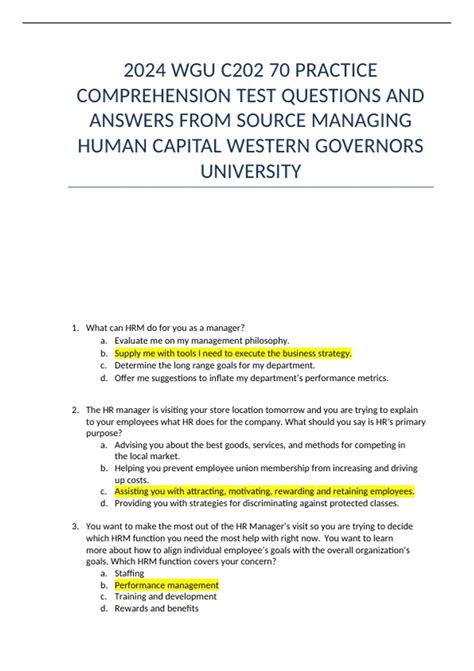 2024 WGU C202 70 PRACTICE COMPREHENSION TEST QUESTIONS AND ANSWERS FROM