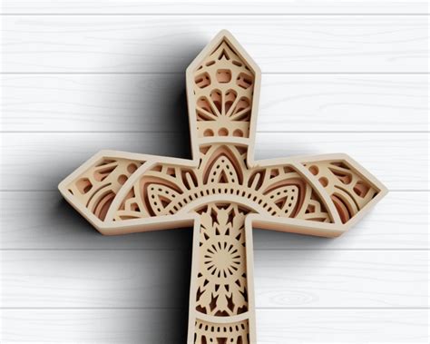 Cross Layered Svg Dxf 4 Layers Faith Cross Svg 3d Mandala Etsy