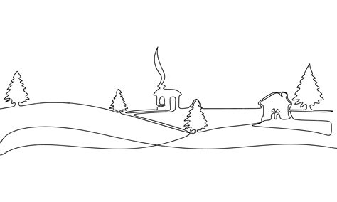Premium Vector | Continuous line winter landscape art single line ...