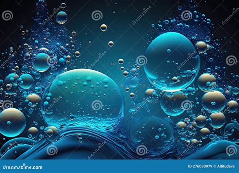 Blue Liquid Wave Background With Floating Bubbles And Glistening