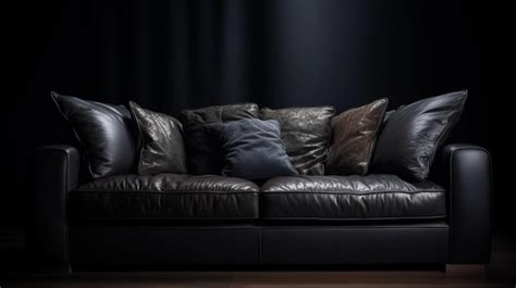 Premium Photo | Black leather sofa with pillows generative ai