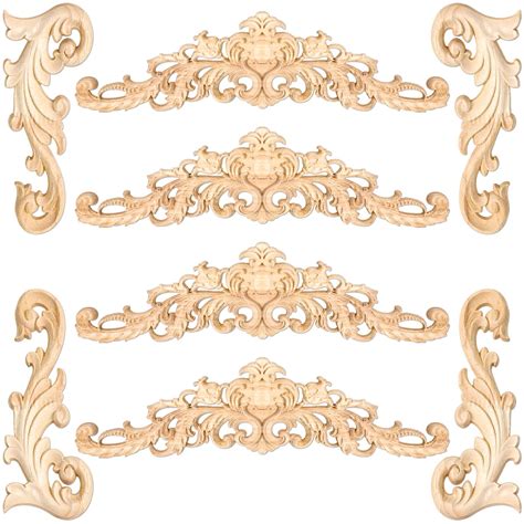 Buy 8 Pcs Wood Appliques Decorative Wood Appliques and Onlays for Furniture Wood Carved Onlays ...