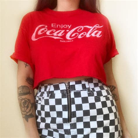 Coca Cola Women S Red And White Crop Top Depop