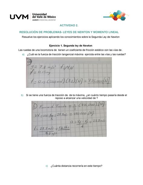 Resoluci N De Problemas Leyes De Newton Y Momento Lineal Actividad