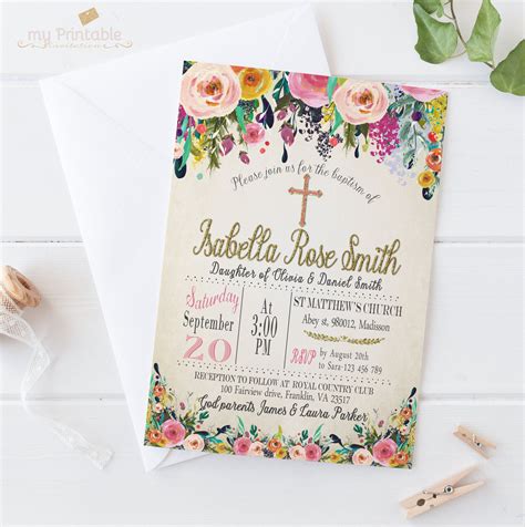 Baptism Invitation Girl Editable Printable Invitation Etsy Printable Invitations Baptism