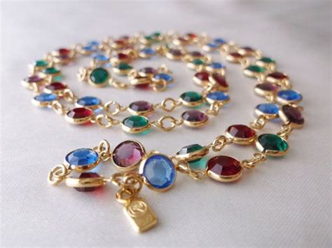 Vintage Retro Swarovski Multi Color Bezel Crystal Long Gold Etsy