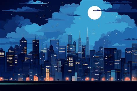 Ilustra O Do Horizonte Da Cidade Noite Vetor Premium