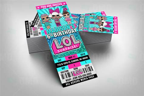 Lol Surprise Dolls Ticket Style Birthday Cartoon Invitations Cartoon Invites