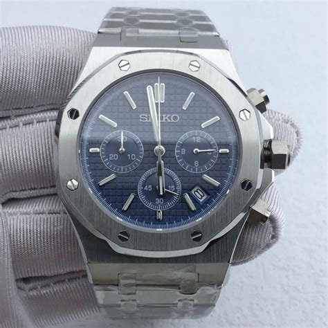 Custom Seiko Royal Oak Mod Blue Dial Chronograph Wristmodding