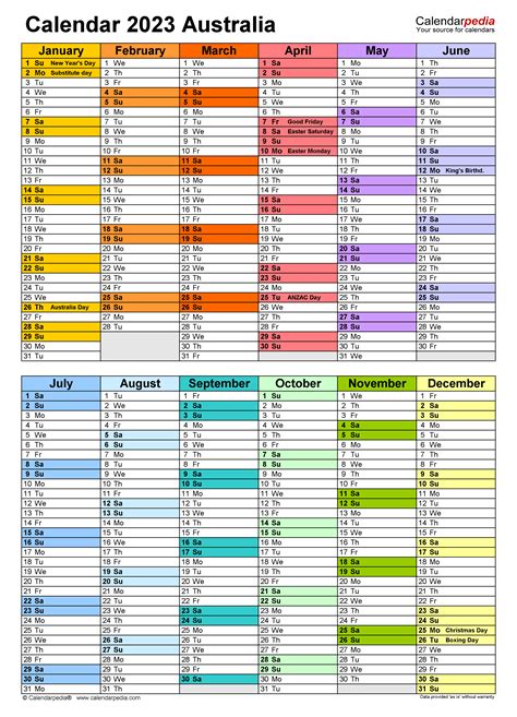 Australia Calendar Free Printable Pdf Templates Zohal