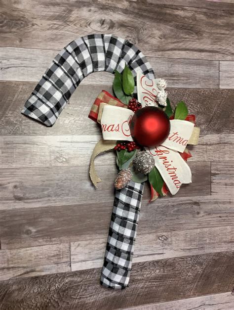 Large Candy Cane Christmas Wreath Buffalo Plaid Candy Cane Etsy