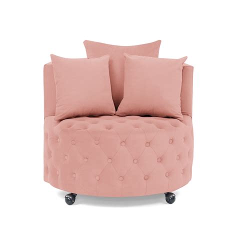 Velvet Upholstered Swivel Chair With Button Tufted Design Single Sofa With 3 Pillows And Movable