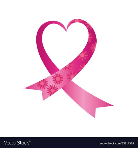 Pink Ribbon Heart Shaped Badge Breast Cancer Vector Image